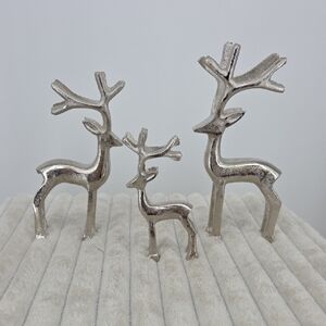 Set of 3 Nickle Plated Metallic Reindeer Figurines